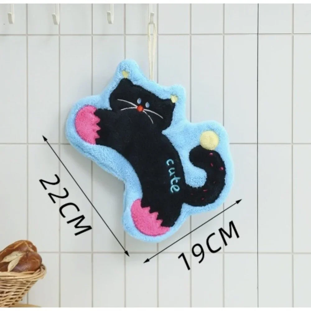 Cute Kawaii Black Cat Hand Towels Set of 2 Plush Towels for Kitchen or Bathrooms